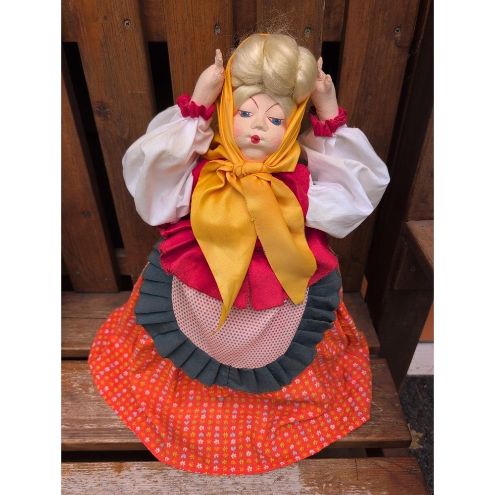 Vintage Russian Cloth Tea Cozy Warmer Lady Doll 19"